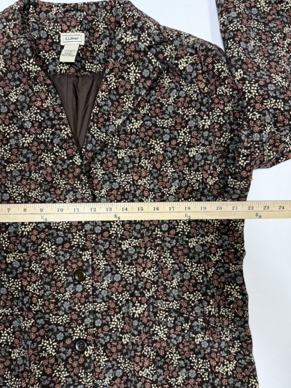 LL Bean Womens Blazer 18 Petite Brown Floral Corduroy Button Jacket Pockets - Picture 9 of 12